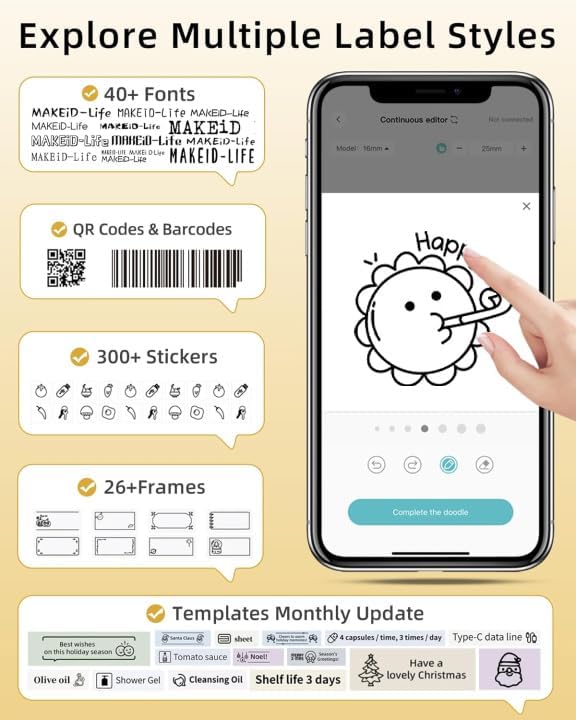 Makeid L1 Label Maker Machine with Tape - Portable & Rechargeable Label Makers Compatible with 9 12 16mm Waterproof Tape - Mini Bluetooth Labeler for Organizing Office Home School