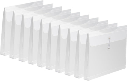 Clear Poly Envelopes with String Closure 10 Pack, EGOSKY Transparent Envelope Folders with Top Opening, Reusable Plastic File Folders for School and Office Suppiles