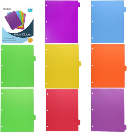 Binder Dividers for 3 Ring Binder, 8 Tab Set, Durable Plastic Tabs with Tabs, Customizable with 42 Labels, Assorted Colors for Office, School, Letter Size