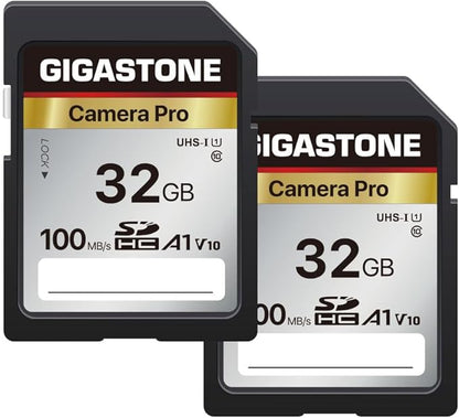 【5-Years Data Recovery】 GIGASTONE 32GB SD Card 2-Pack, Camera Pro, A1 V10 SDHC Memory Card Compatible with SPYPOINT TACTACAM Trail Camera, with 2 Mini Cases