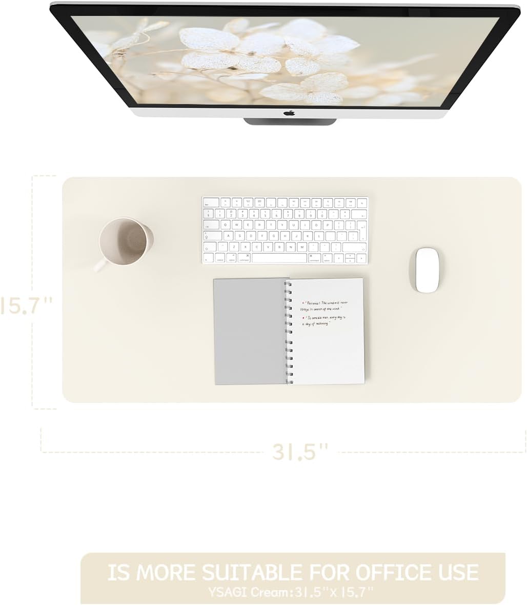 YSAGi Non-Slip Leather Desk Pad, Desk Matt for Desktop, Waterproof Laptop Computer Keyboard Mat, Table Protector Blotter Mat, Large Mouse Pad for Office/Work/Home/Decor(Cream, 31.5" x 15.7")