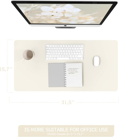 YSAGi Non-Slip Leather Desk Pad, Desk Matt for Desktop, Waterproof Laptop Computer Keyboard Mat, Table Protector Blotter Mat, Large Mouse Pad for Office/Work/Home/Decor(Cream, 31.5" x 15.7")