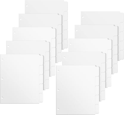 3 Ring Binder Dividers with 5 Tabs, Write & Erase Plastic Binder Dividers Durable 3 Hole Punch Dividers Letter-Size 1/5 Cut Big Tabs Dividers, 10 Set, 50 Dividers Total