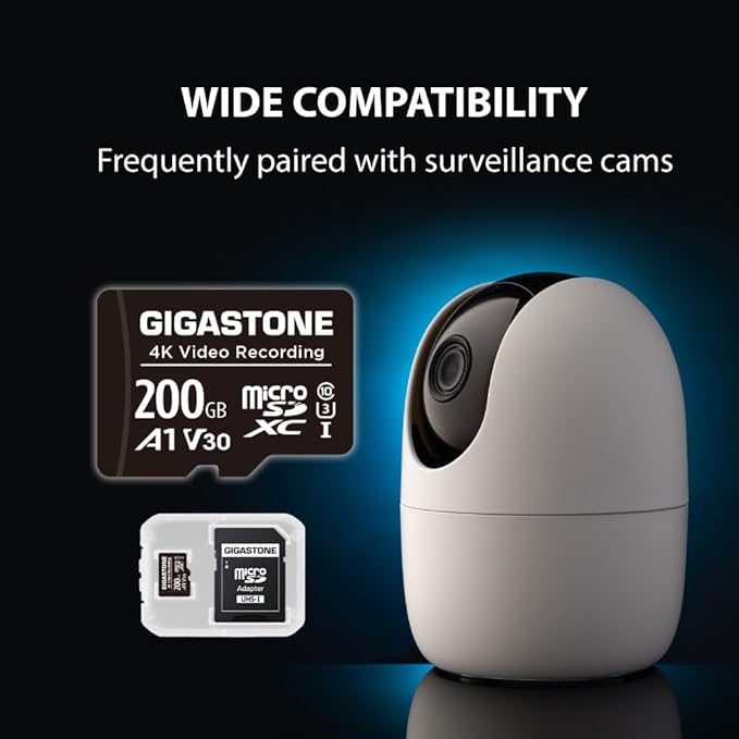 GIGASTONE 200GB Micro SD Card 2-Pack, A1 V30 4K Video Recording, Compatible with Security Camera, Dash Cam, Drone, 100MB/s MicroSDXC Memory Card UHS-I, with Adapter