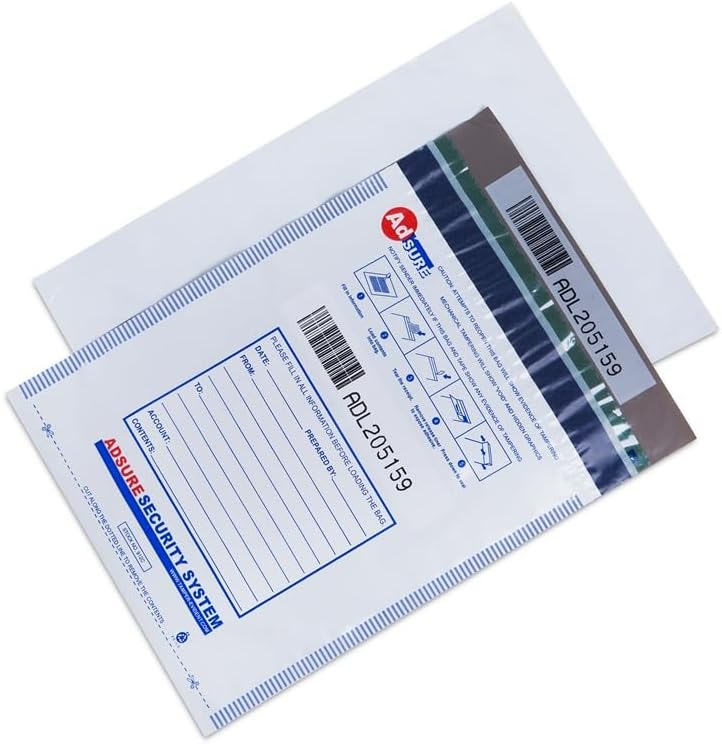 9" x 12",White, 100 Bags, Level 2 Tamper-Evident Deposit Bags for Cash Handling & Valuables, Moisture, Tear-off receipt + Barcodes and Serial Number