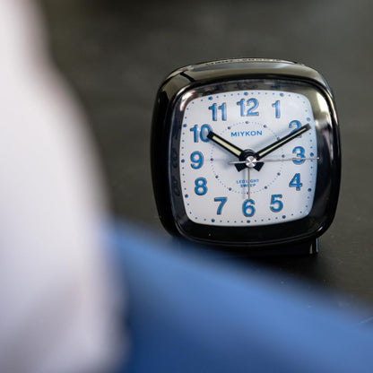 Miykon Small Square Analog Alarm Clock – Silent Non-Ticking, Battery Operated with LED Light & Snooze – Desk, Table, Travel or Bedside Clock for Bedroom, Office, Bathroom – Black 2.5 Inch