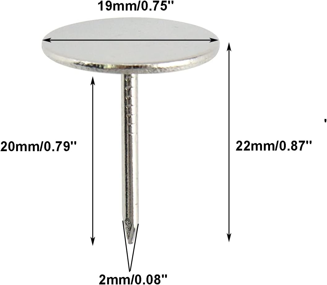 100Pcs Flat Head Upholstery Tacks Home Furniture Decor Tack Upholstery Nails Flat Push Pins Flat Thumb Tacks Silver (19mmx22mm)