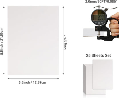 25 Pcs Book Board, Binder Board, Cover Board, Heavy Duty Chipboard for Book Binding, DIY Cardboard (White, 5.5 x 8.5 Inch 80PT)