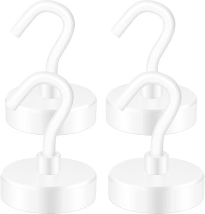 Neosmuk Magnetic Hooks Heavy Duty,Strong Magnet with Hook for Fridge, Super Neodymium Extra Strength Industrial Hooks for Hanging, Magnetic Hanger for Toolbox, Cruise, Grill(White,4 Pack)