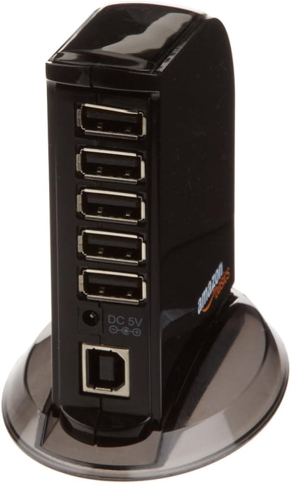 Amazon Basics 7 Port USB 2.0 Hub Tower with 5V/4A Power Adapter, Black