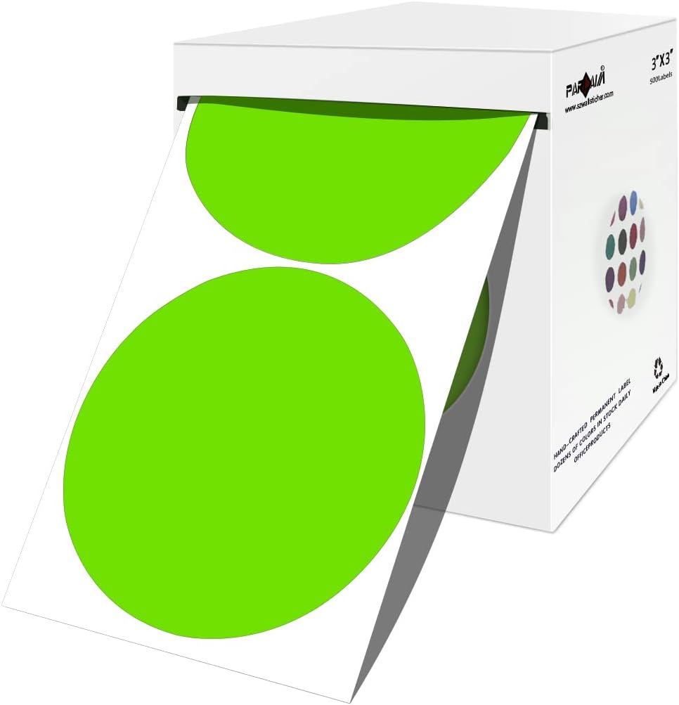 PARLAIM 3 Inch Round Color-Code Dot Stickers, 500pcs 3" Color Coding Circle Labels per Roll Dispenser Box for Inventory, Light Green