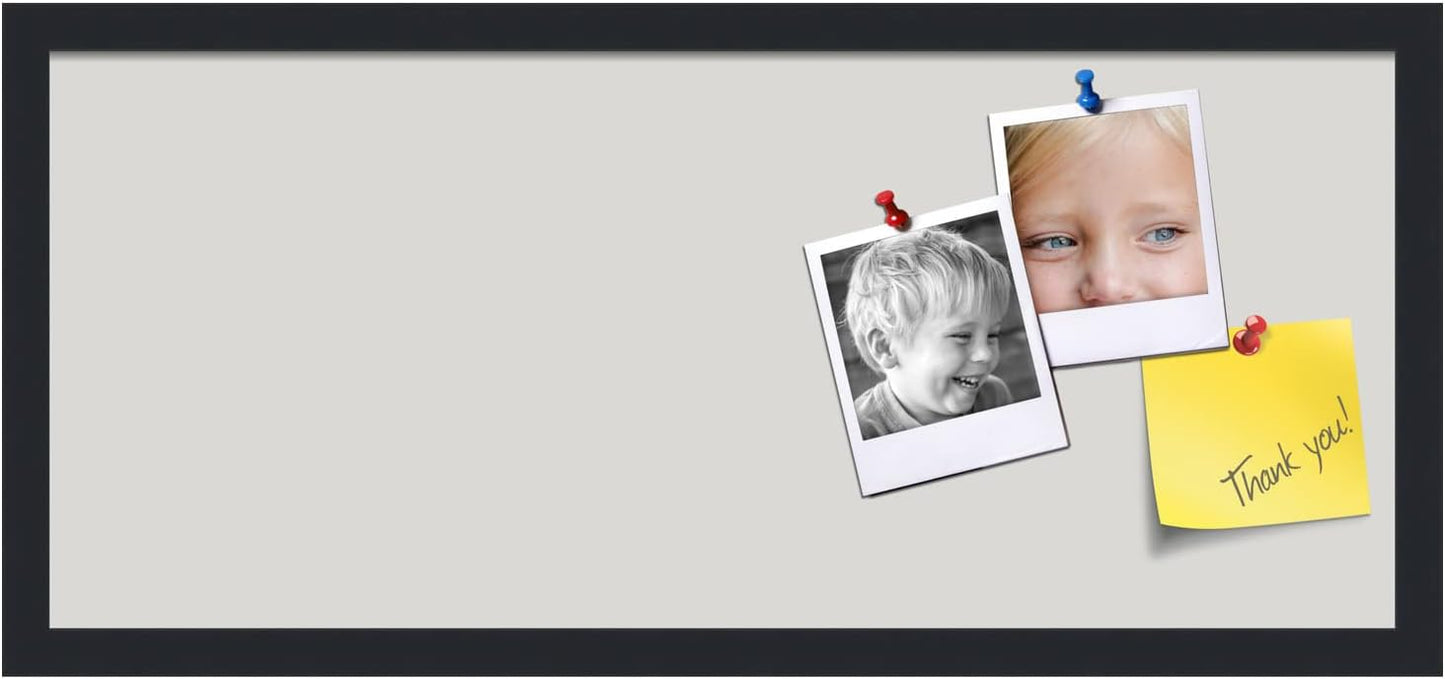 PinPix 28x12 Inch Cork Bulletin Board. This Decorative Framed Pin Board Comes with Light Stone Design and a Satin Black Frame. Ideal for Home Office Decor or Message Board (PinPix-1809)