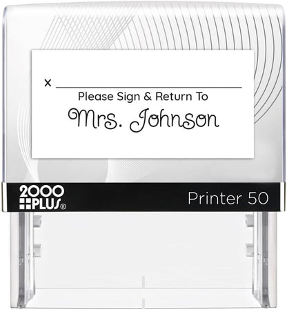 Personalized Sign and Return Teacher Stamp / 2000 Plus Self Inking Homework Signature Stamper/Custom Script Black Imprint/Made in USA