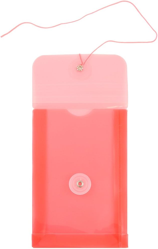 JAM PAPER Plastic Envelopes with Button & String Tie Closure - 4 1/4 x 6 1/4 - Red - 12/Pack