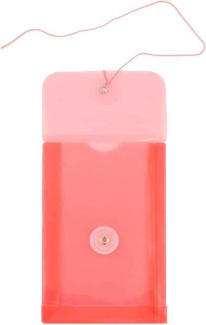 JAM PAPER Plastic Envelopes with Button & String Tie Closure - 4 1/4 x 6 1/4 - Red - 12/Pack