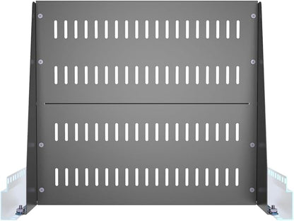 JINGCHENGMEI 2U Vented Server Rack Shelf- Deep Adjustable Universal Rack Mount Cantilever Tray for 19" Network Equipment Rack & Cabinet,16 inches Deep, Black (2U16Inch)