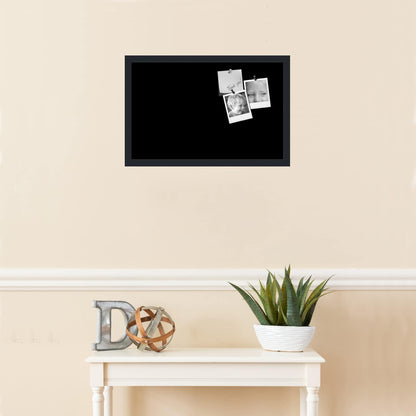 PinPix 22x14 Inch Cork Bulletin Board. This Decorative Framed Pin Board Comes with Solid Black Design and a Satin Black Frame. Ideal for Home Office Decor or Message Board (PinPix-622)