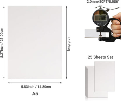 25 Pcs Book Board, Binder Board, Cover Board, Heavy Duty Chipboard for Book Binding, DIY Cardboard (White, A5 80PT)