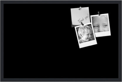 PinPix 34x22 Inch Cork Bulletin Board. This Decorative Framed Pin Board Comes with Solid Black Design and a Satin Black Frame. Ideal for Home Office Decor or Message Board (PinPix-622)