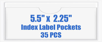 Origin-Joy 35 PCS Self Adhesive Index Card Pockets with Top Open, Clear Plastic Label Holder for Cards of Note, Library and Business, Adhesive Label Pockets & Card Holder (5.5 x 2.25 inch)