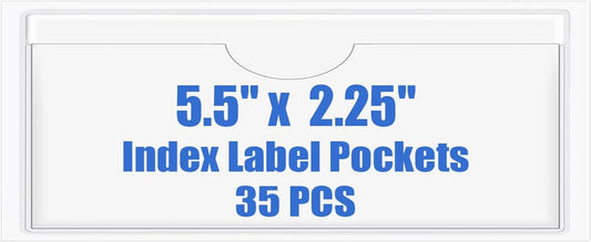 Origin-Joy 35 PCS Self Adhesive Index Card Pockets with Top Open, Clear Plastic Label Holder for Cards of Note, Library and Business, Adhesive Label Pockets & Card Holder (5.5 x 2.25 inch)