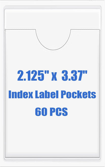 Origin-Joy 60 PCS Self Adhesive Index Card Pockets with Top Open, Clear Plastic Label Holder for Notes, Library and Business, Adhesive Label Pockets & Card Holder (2.125 x 3.37 inch)