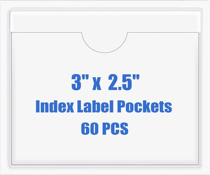 Origin-Joy 60 PCS Self Adhesive Index Card Pockets with Top Open, Clear Plastic Label Holder for Cards of Note, Library and Business, Adhesive Label Pockets & Card Holder (3 x 2.5 inch)