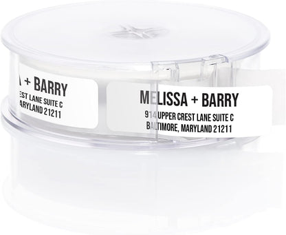White Bold Rolled Address Labels/Roll of 250 Personalized Address Labels/Designer Return Address Stickers in Elegant Plastic Dispenser