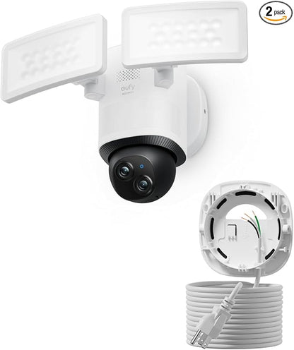 eufy Floodlight Camera E340 with AC Cable, Security Camera Outdoor, 360° PTZ, 24/7 Recording, 2.4G/5G Wi-Fi, 2000 LM, Motion Detection, Built-in Siren, Dual Cam, HB3 Compatible, No Monthly Fee