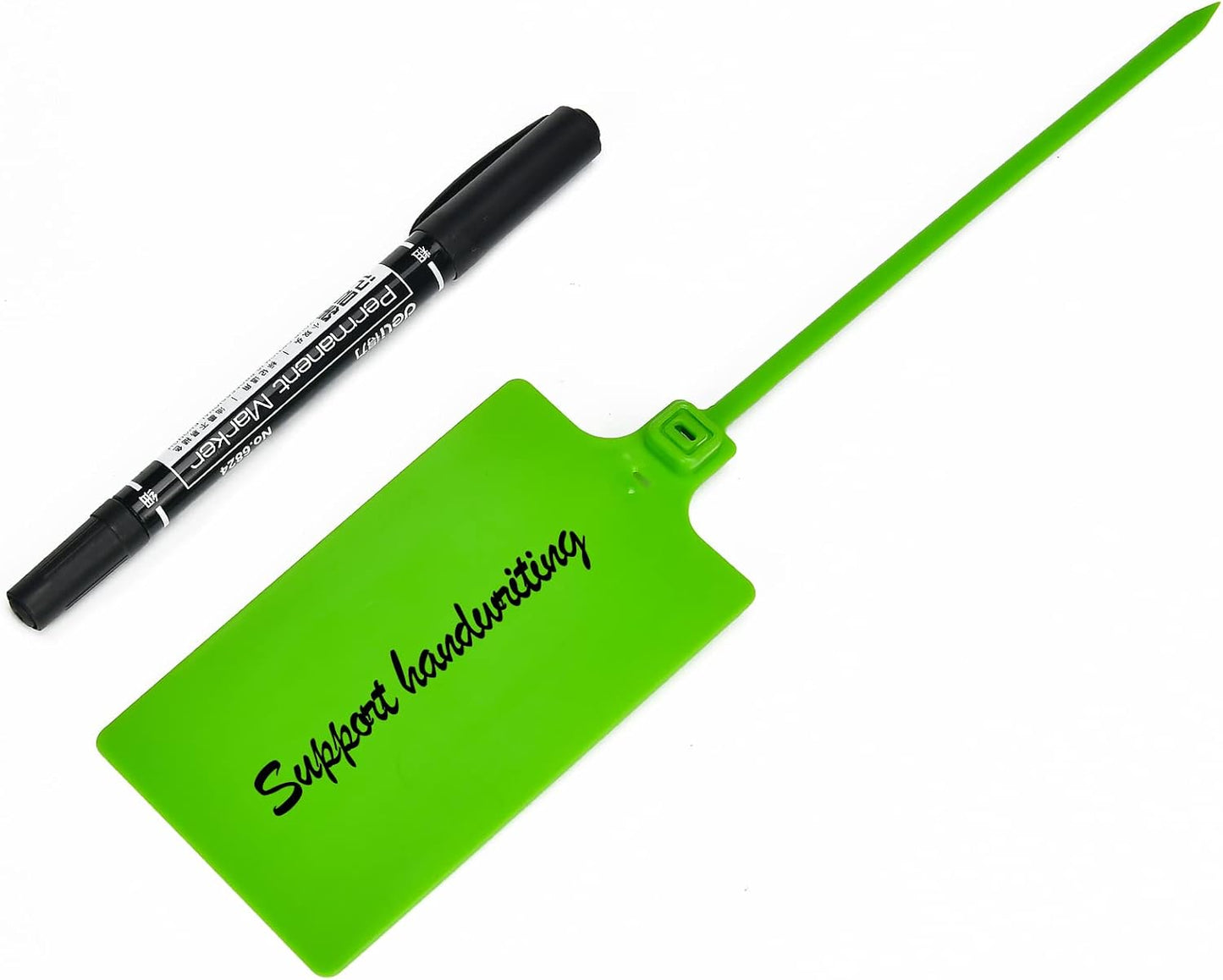 50 Green Plastic Writable Shipping Tags - Large, Waterproof, Hanging Label Ties with One Permanent Marker Pen