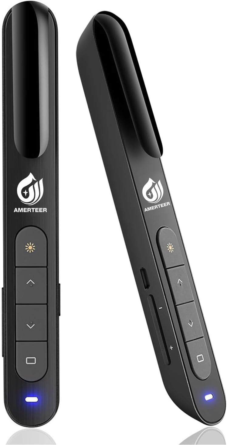 AMERTEER Wireless Presentation clicker for Powerpoint Presentations, Green Light Rechargeable Powerpoint Clicker with Laser Pointer Support Hyperlink RF 2.4GHz (1 PCS)