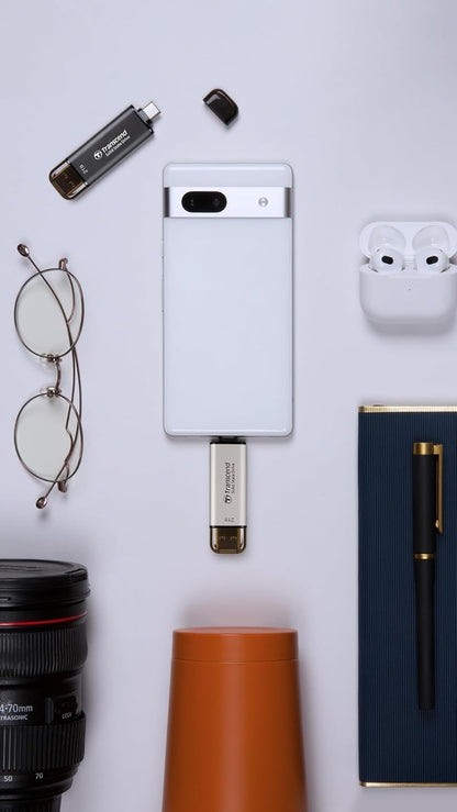 Transcend 128GB External SSD, Up to 1,050MB/s, Dual USB Flash Drive for iPhone&iPad&Mac, Windows&Android, Tablet&PC, Smart TV, USB 3.2 Gen 2 Thumb Drive Photo Stick, 2-in-1 Type C &Type A Memory Stick