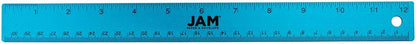 JAM PAPER Strong Aluminum Ruler - 12 Inch - Metal Ruler with Non-Skid Cork Backing - Blue Metallic - Sold Individually