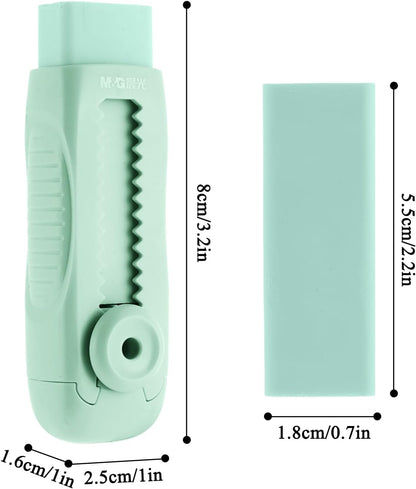 M&G 4+1 Pack Rubber Erasers Sliding Retractable Eraser, Soft Cute Erasers Push Pull Large Pencil Eraser with Plastic Sleeve 4 Refill Eraser for Students Kids, School Office Home Supplies (Green)