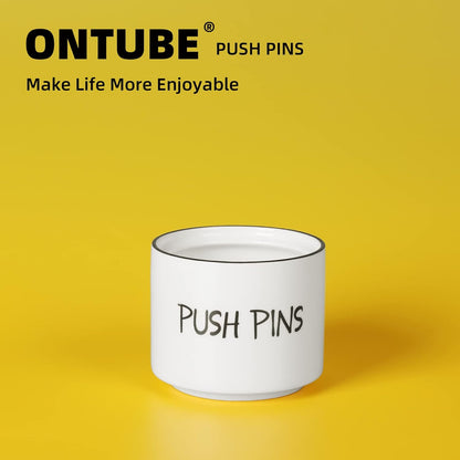 Ceramic Push Pins Holder, Paper Clips Dispenser Organizer for Desk and Binder Clips Holders Container for Office School Home Supplies 3.4Inch, White