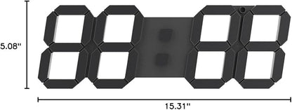 mooas 3D LED Clock, Multi-Function LED Clock (Calendar, Alarm, Temperature) (15.3" Big Plus White Wall Clock with Remote Control)