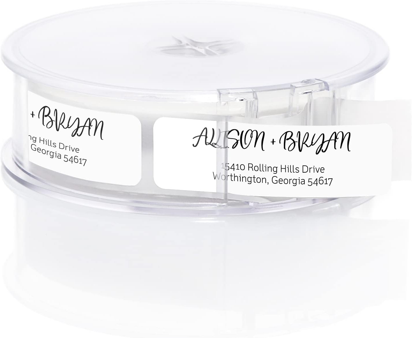 Black and White Cursive Rolled Address Labels /500 Personalized Return Address Labels/Designer Address Stickers in Elegant Plastic Dispenser