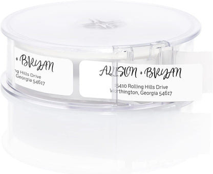 Black and White Cursive Rolled Address Labels /500 Personalized Return Address Labels/Designer Address Stickers in Elegant Plastic Dispenser