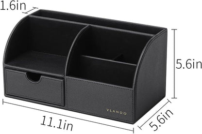 Vlando Office Supplies Desk Organizer Caddy,Back to School Supplies for Desk Caddy, Desktop Hanging File Letter Document Storage Holder with Drawer Organizer Section for Office Home 2 Pack Black