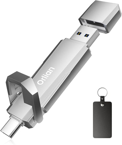 512G External Portable SSD USB Solid State Drive, Up to 1000MB/s USB 3.2 Gen 2 Solid State, Type C + A Dual Drive for iPhone15,16/ipad/Mac/Android/Windows Laptops, Silver