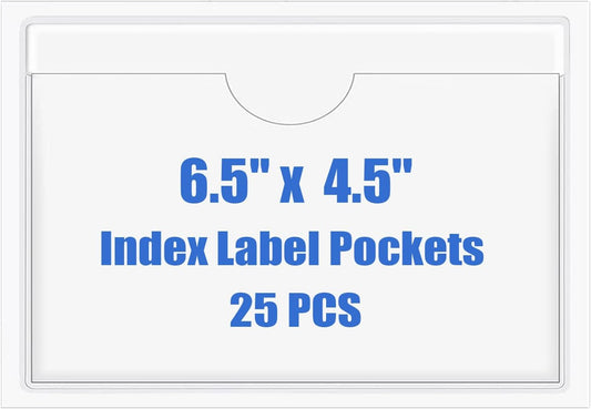 Origin-Joy 25 PCS Self-Adhesive Index Label Pockets, Clear Plastic Peel & Stick Card Holders with Top Open for Loading (6.5 x 4.5 inch)