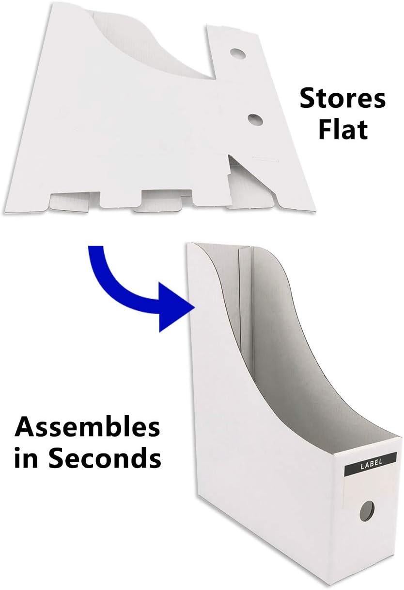 HUAPRINT White Magazine Holder(6 Pack) Cardboard Magazine File Holder-Folder Holder,Magazine Organizer,Document Organizer,Magazine Storage Box,With Labels