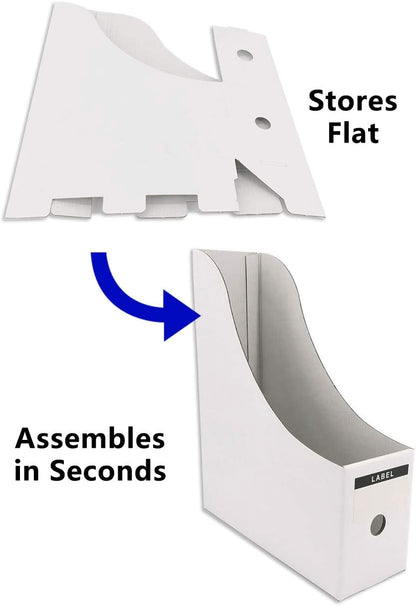 HUAPRINT White Magazine Holder(6 Pack) Cardboard Magazine File Holder-Folder Holder,Magazine Organizer,Document Organizer,Magazine Storage Box,With Labels