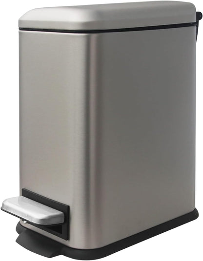 Bathroom Trash Can with Lid，5 Liter / 1.3 Gallon Small Trash Can with Removable Liner, Soft Close lid & Step Pedal, Stainless Steel Trash Bin for Bathroom,Bedroom,Home Office, Kohler Grey