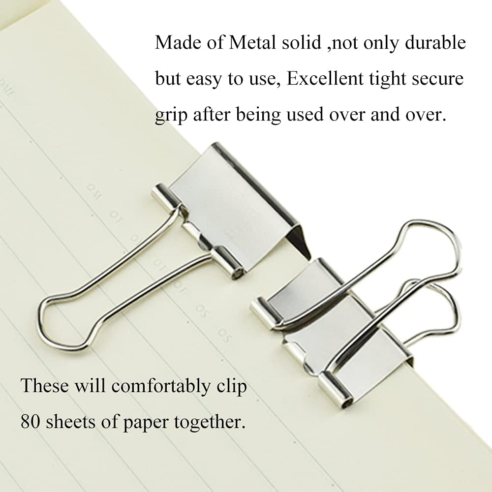 HAHIYO Binder Clips Paper Clamps Spring Steel Sturdy Medium 1.26 inches Width 0.39 Inch Capacity No Sharp Edges Heavy Duty Tight Grip Reusable Silver Metal Bright Finish for Home Office School 13 Pack