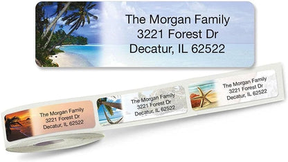 Colorful Images Tropical Paradise Rolled Personalized Return Address Mailing Labels with Dispenser, Customize with Name & Shipping Address, 500 ¾” x 2½” Self Adhesive, Easy Peel Label Roll