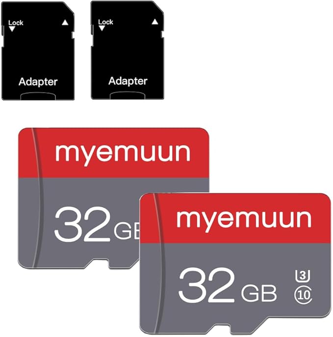 Two Memory Cards TF Card 32GB with Adapter, C10 U3 UHS-1 A1, for Camera/Smartphone/Drone/Dash Cam/Action Cam (2 x 32GB)