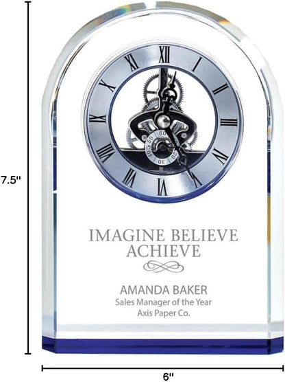 Baudville Blue Accent Arched Skeleton Clock - Personalized Engraving Up to Three Lines and Pre-Written Verse Selection