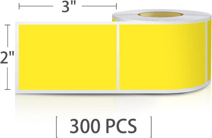 Yellow Rectangle Sticker Labels 3×2 Inch Vinyl Stickers Color Coding Name Tags Roll Removable Waterproof 300 per Dispenser Box