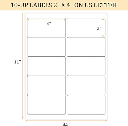 FungLam 2x4 Shipping Address Labels for Laser & Inkjet Printers, 300 Printable White Sticker Labels, 10 per Page Mailing Labels, Permanent Adhesive (30 Sheets, 300 Labels)